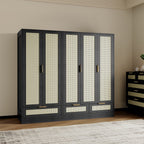 Boho 2 Piece Rattan Decorated Wardrobe Set