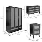 Boho 4 Piece Rattan Bedroom Wardrobe Set With Chest Drawer And Bedside Table