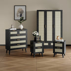 Boho 4 Piece Rattan Bedroom Wardrobe Set With Chest Drawer And Bedside Table