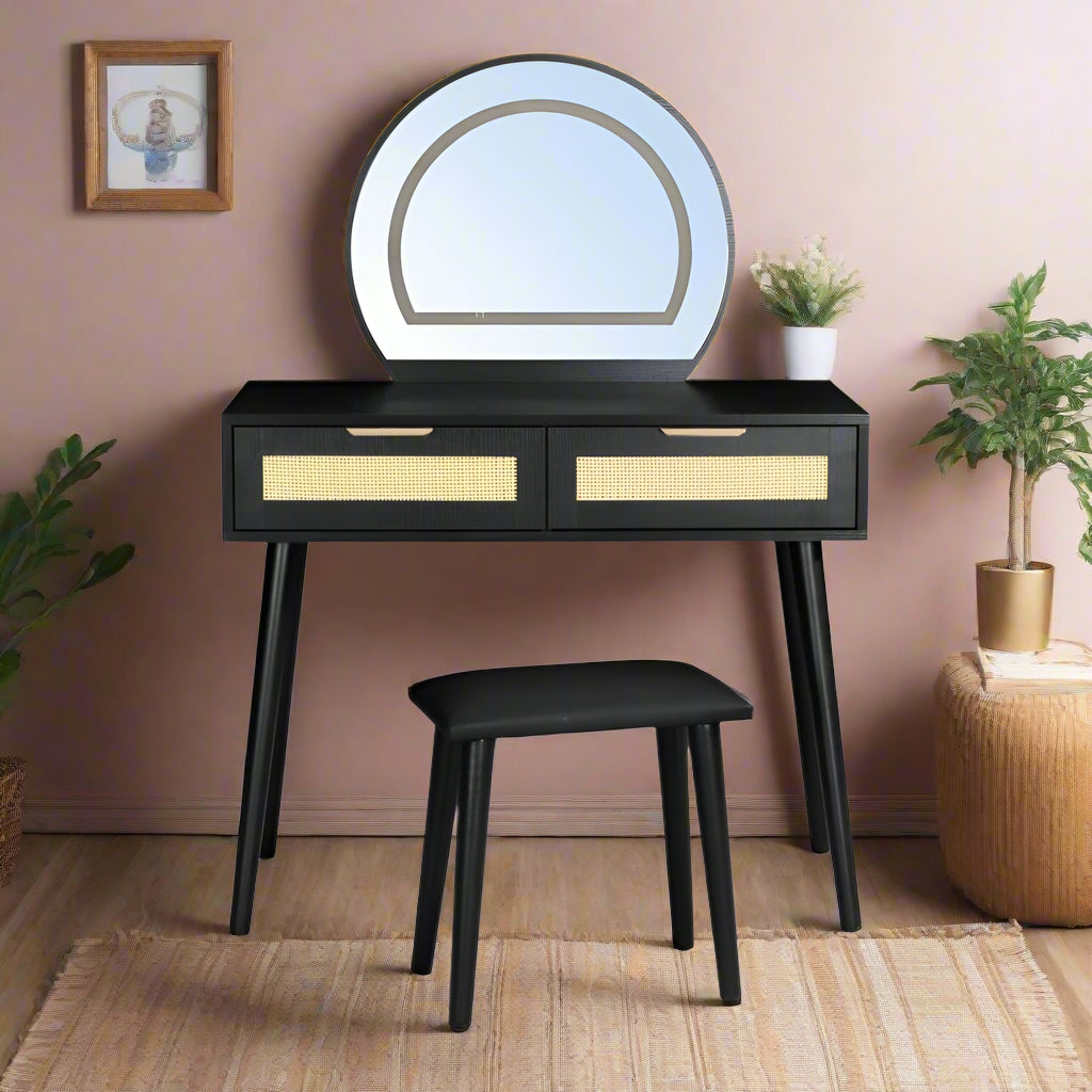 Boho Dressing Table and Stool Set With Led Mirror