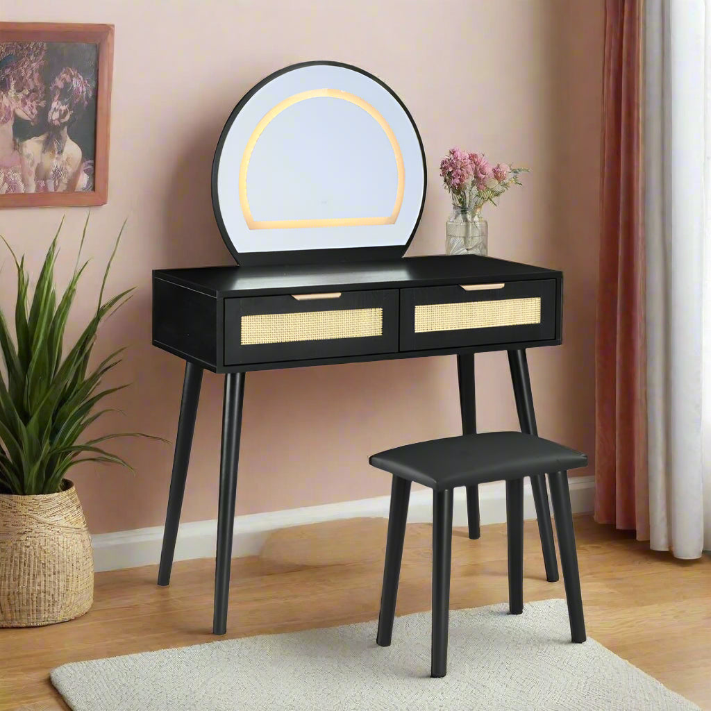 Boho Dressing Table and Stool Set With Led Mirror