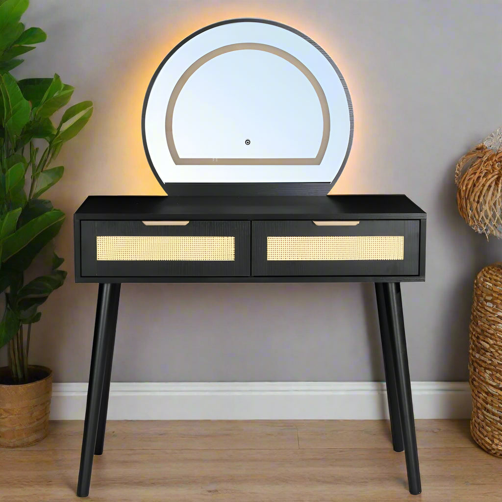 Boho Dressing Table and Stool Set With Led Mirror