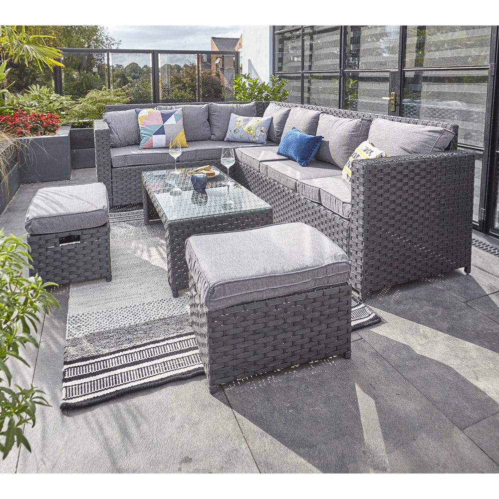 Barcelona Black Modular 8 Seater Rattan Corner Sofa Set