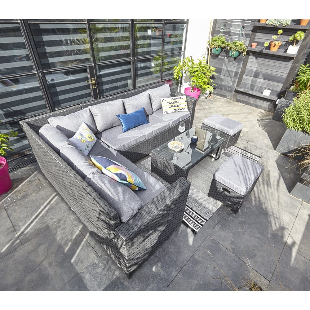 Barcelona Black Modular 8 Seater Rattan Corner Sofa Set