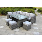 Barcelona 9 Seater Rattan Garden Furniture Dining Set In Grey