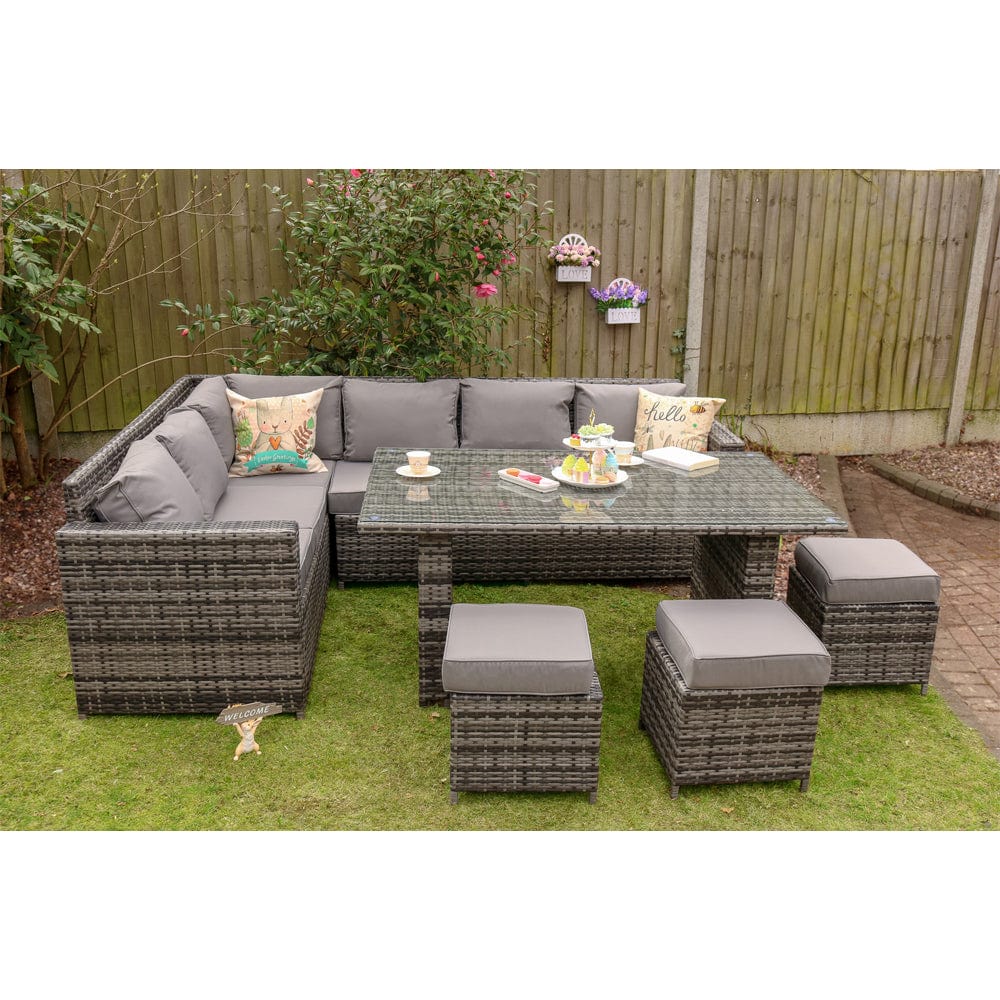 Barcelona 9 Seater Rattan Garden Furniture Dining Set In Grey
