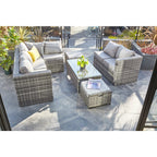 Vancouver 9 Seater Corner Rattan Garden Set In Grey with fire pit option