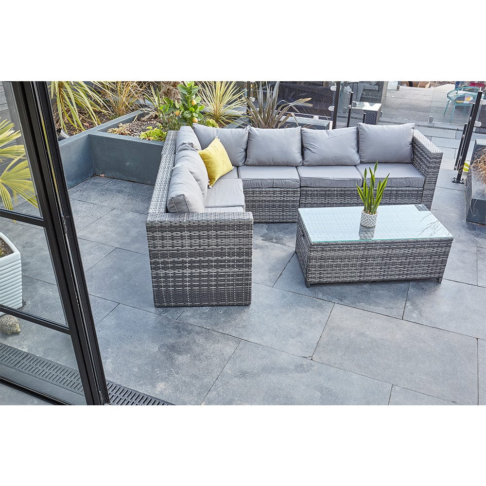 Vancouver 9 Seater Corner Rattan Garden Set In Grey with fire pit option