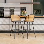 Set Of 2 Boho PE Rattan Bar Stool Bar Chairs With PU Or Boucle Upholstery