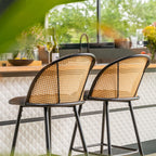 Set Of 2 Boho PE Rattan Bar Stool Bar Chairs With PU Or Boucle Upholstery