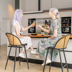 Set Of 2 Boho PE Rattan Bar Stool Bar Chairs With PU Or Boucle Upholstery