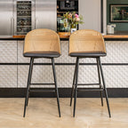 Set Of 2 Boho PE Rattan Bar Stool Bar Chairs With PU Or Boucle Upholstery