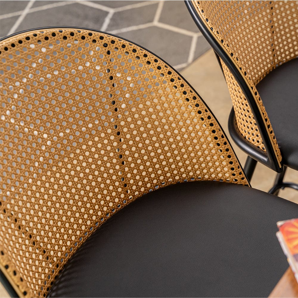 Set Of 2 Boho PE Rattan Bar Stool Bar Chairs With PU Or Boucle Upholstery