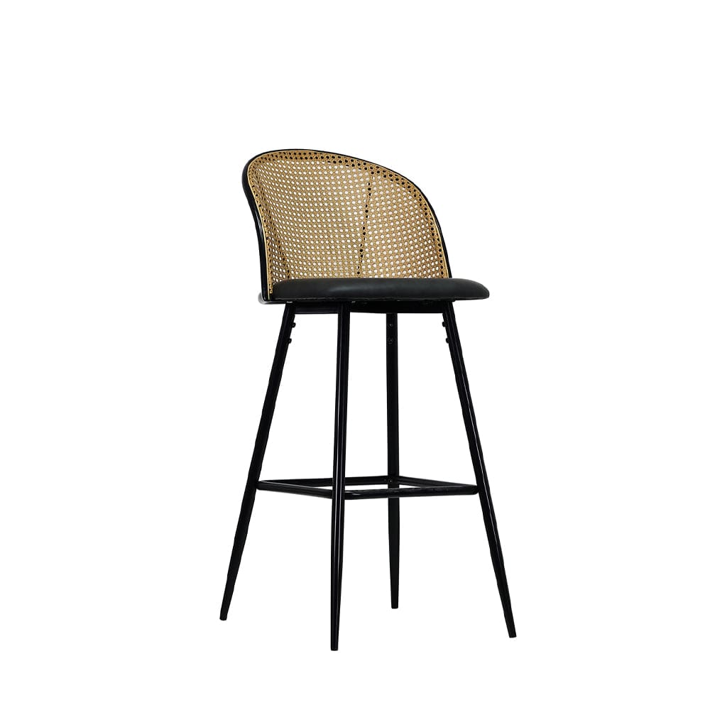 Set Of 2 Boho PE Rattan Bar Stool Bar Chairs With PU Or Boucle Upholstery