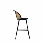 Set Of 2 Boho PE Rattan Bar Stool Bar Chairs With PU Or Boucle Upholstery