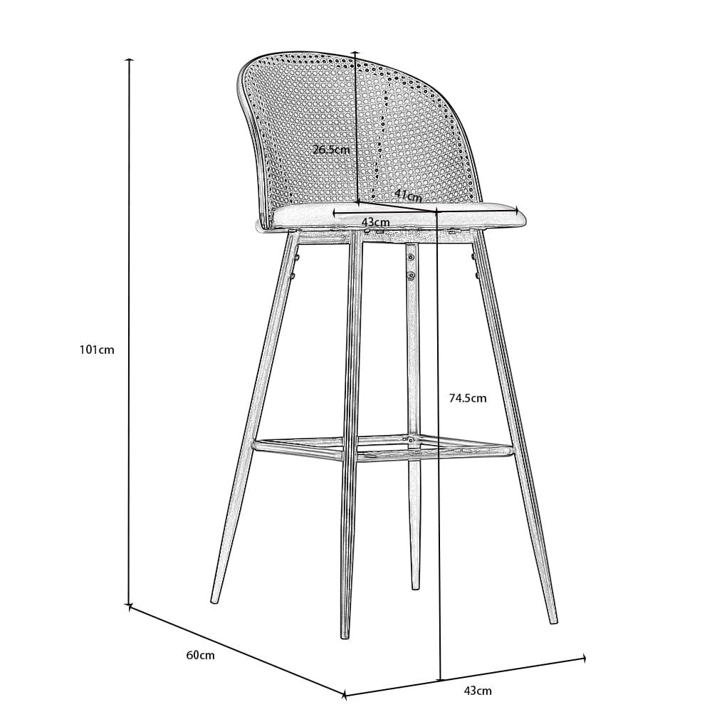 Set Of 2 Boho PE Rattan Bar Stool Bar Chairs With PU Or Boucle Upholstery