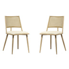 Set of 2 Boho Rattan Dining Chairs With PU Or Boucle Upholstery