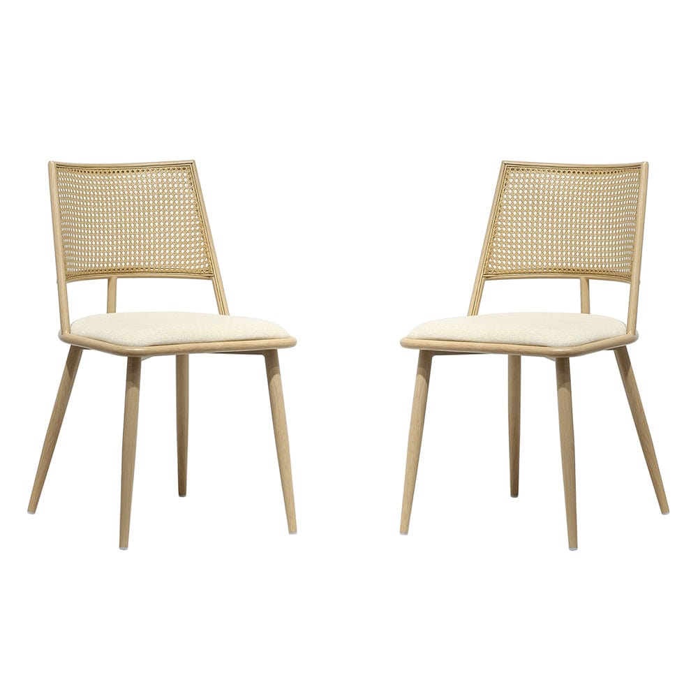 Set of 2 Boho Rattan Dining Chairs With PU Or Boucle Upholstery