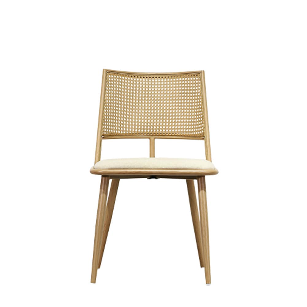 Set of 2 Boho Rattan Dining Chairs With PU Or Boucle Upholstery