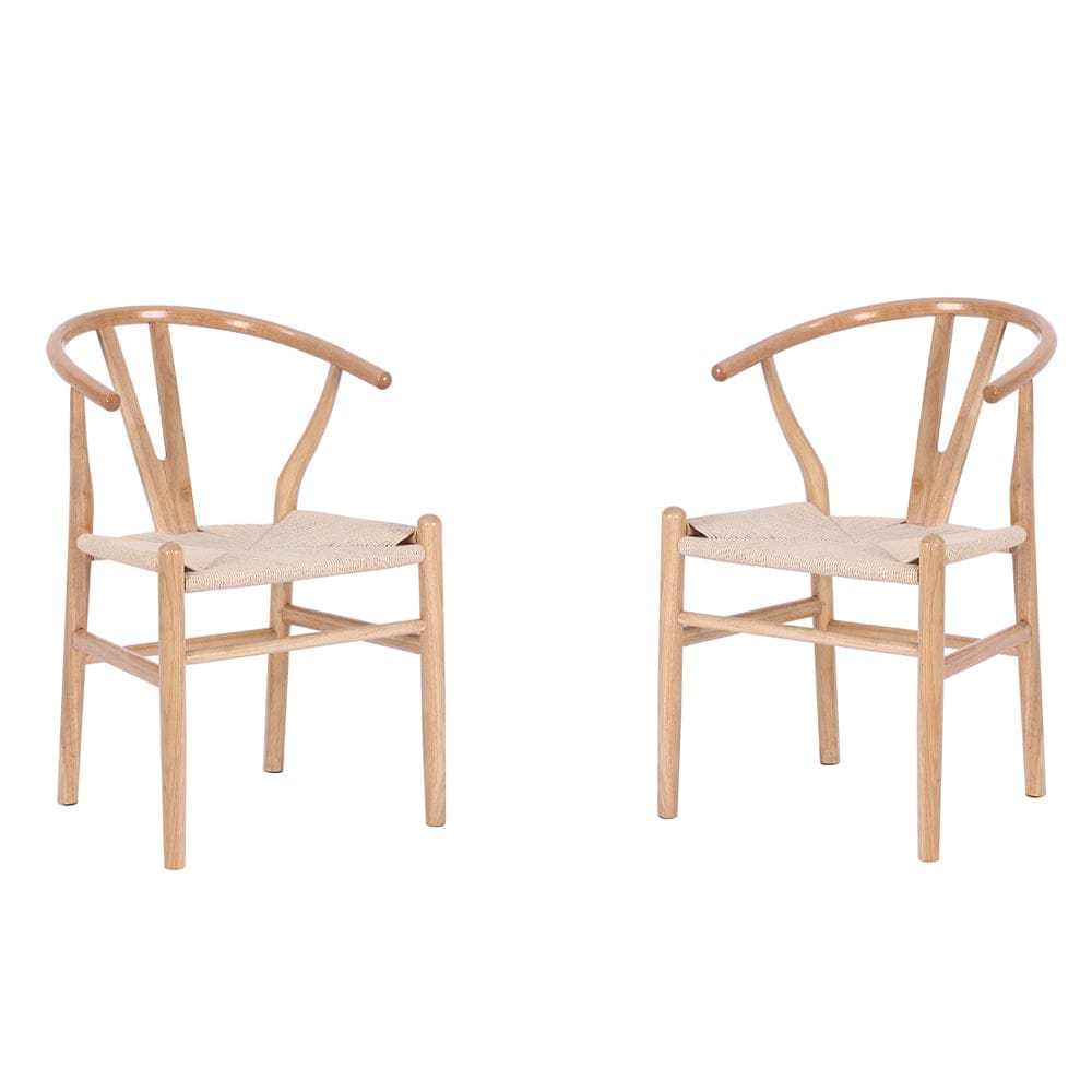Set Of 2 Boho Beech Wood Dining Chairs