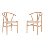 Set Of 2 Boho Beech Wood Dining Chairs