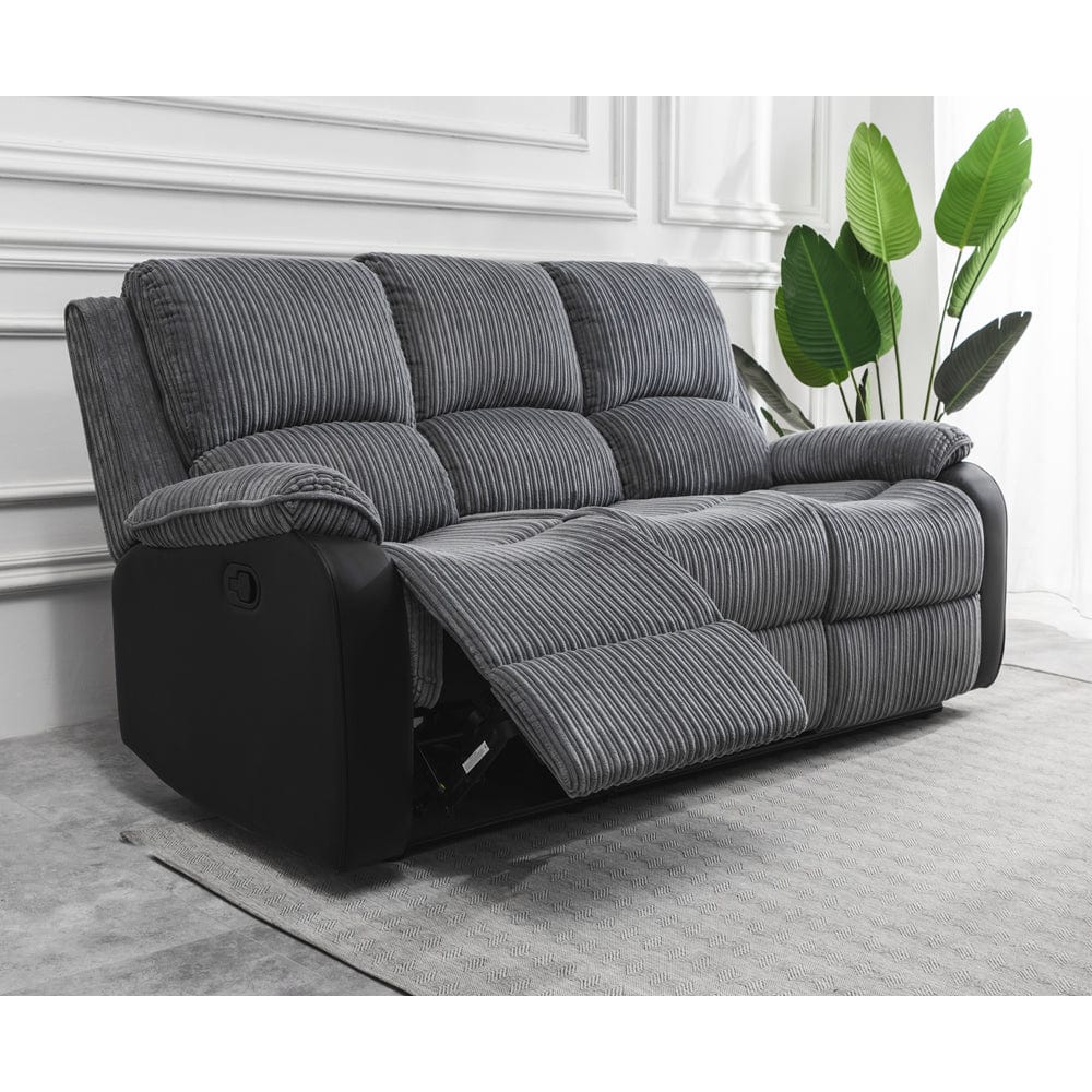 Boston Grey Plush Fabric 3 Seater Recliner
