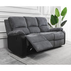 Boston Grey Plush Fabric 3 Seater Recliner