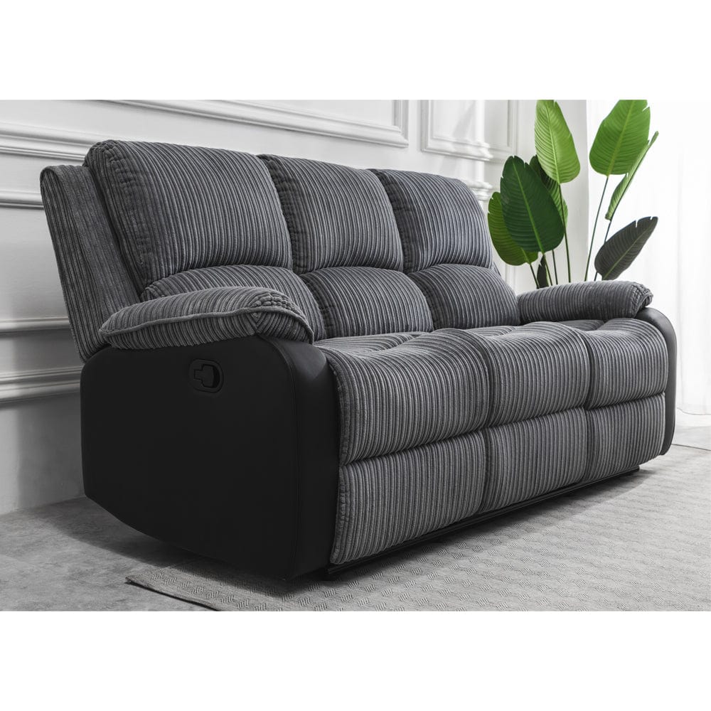 Boston Grey Plush Fabric 3 Seater Recliner