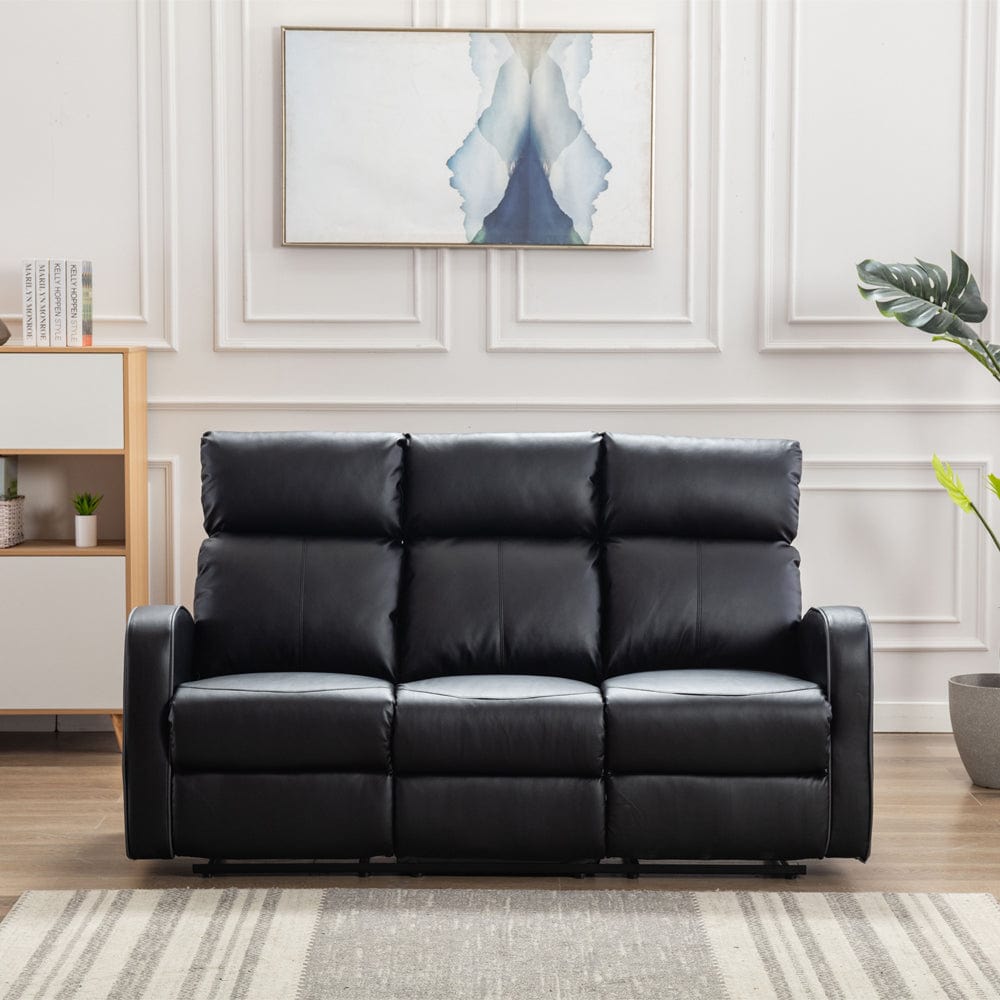Boston Black Leather 3 Seater Recliner Sofa