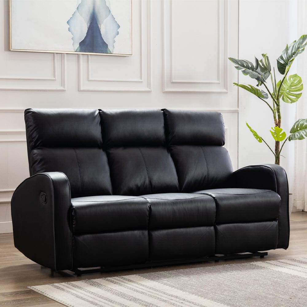 Boston Black Leather 3 Seater Recliner Sofa