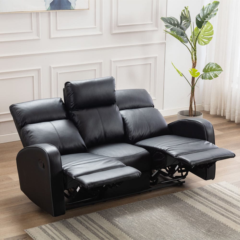Boston Black Leather 3 Seater Recliner Sofa