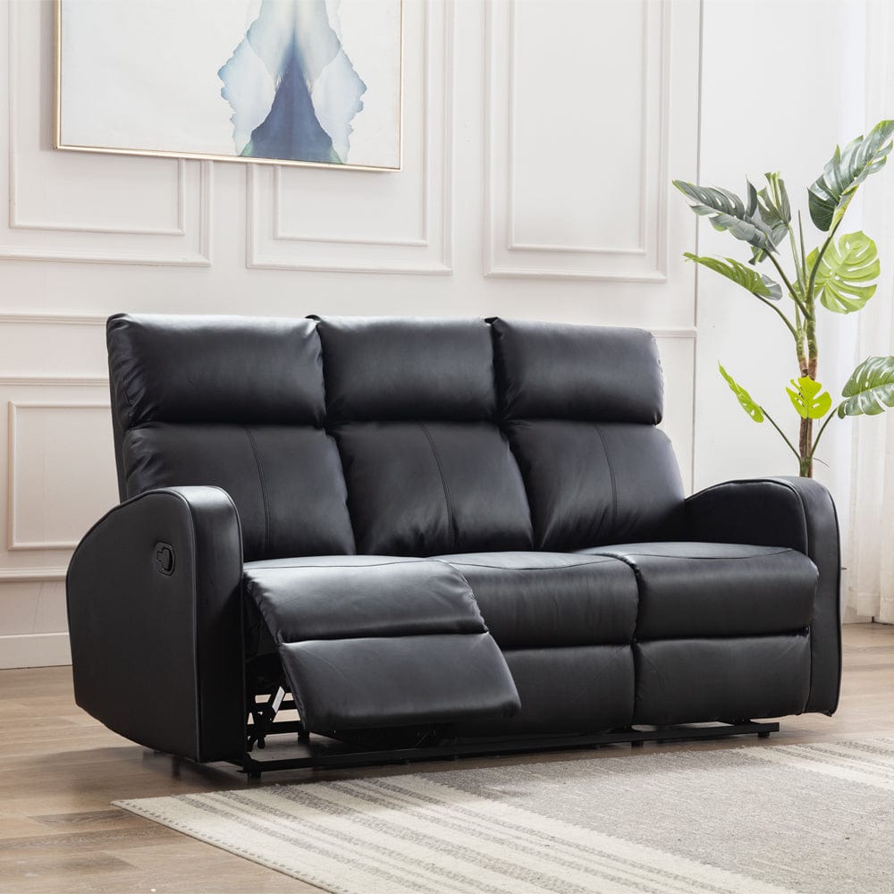 Boston Black Leather 3 Seater Recliner Sofa