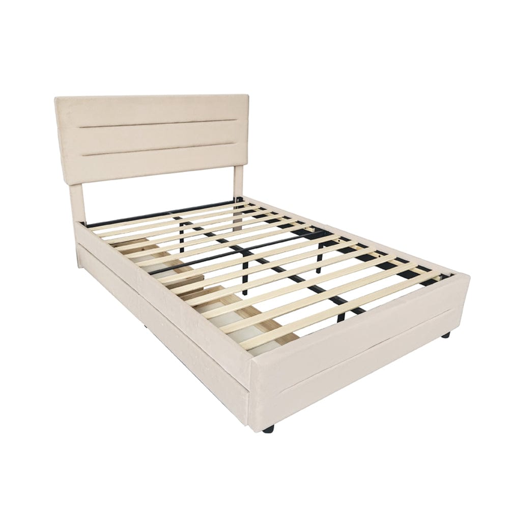 Cibor Wooden Bed Frame with 2 Drawers Single Bed or Double Bed