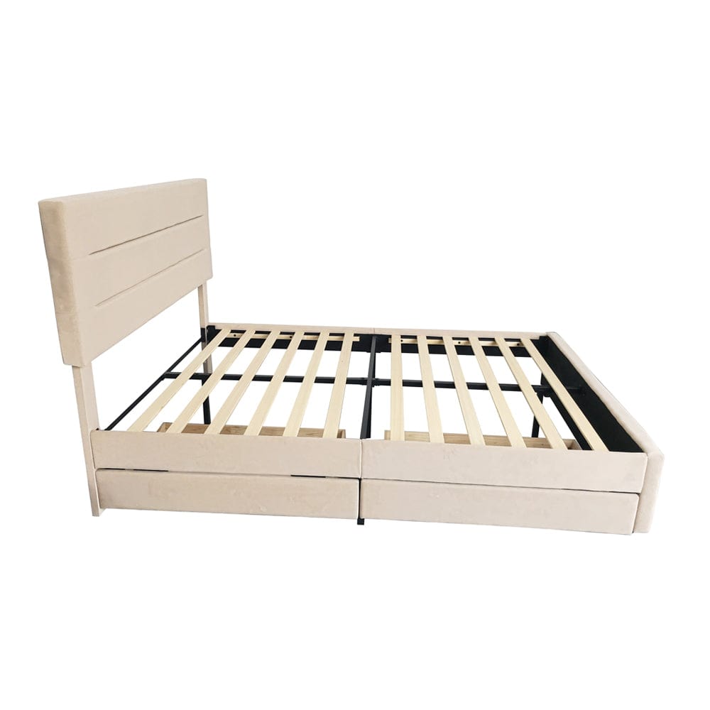 Cibor Wooden Bed Frame with 2 Drawers Single Bed or Double Bed