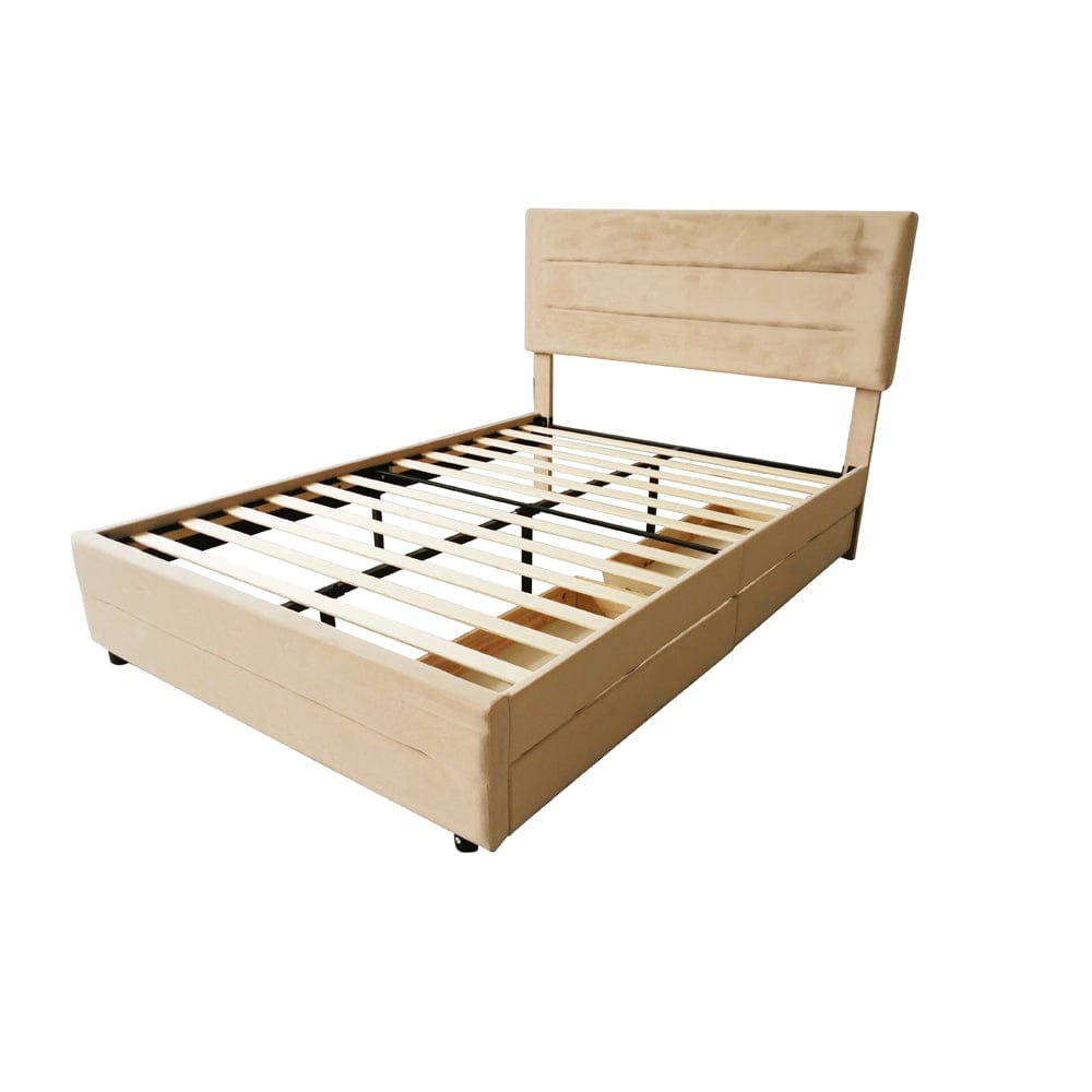 Cibor Wooden Bed Frame with 2 Drawers Single Bed or Double Bed