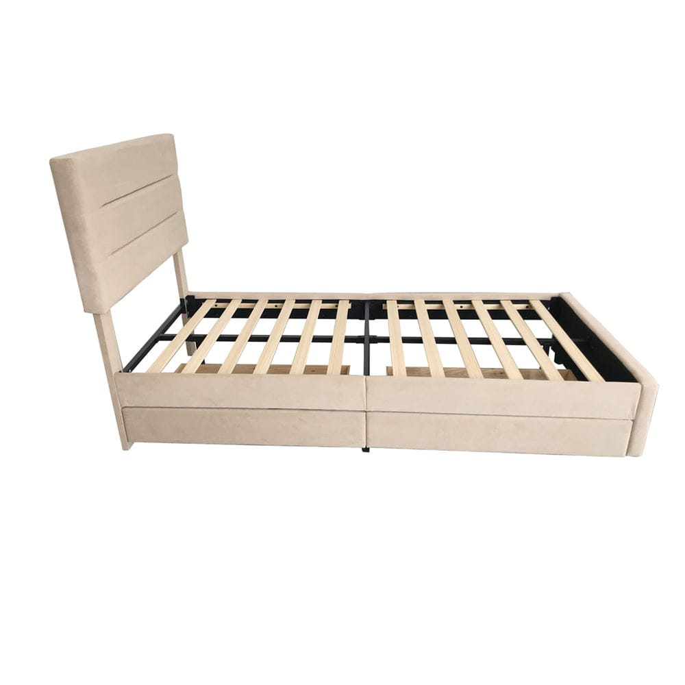 Cibor Wooden Bed Frame with 2 Drawers Single Bed or Double Bed