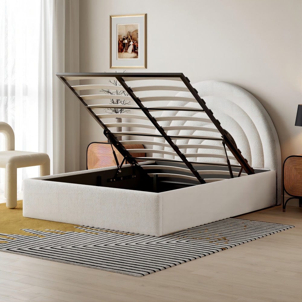 Crescent Ottoman Upholstered Lift Up Storage Bed Frame