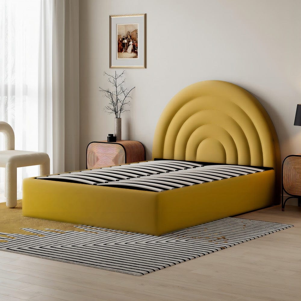 Crescent Ottoman Upholstered Lift Up Storage Bed Frame