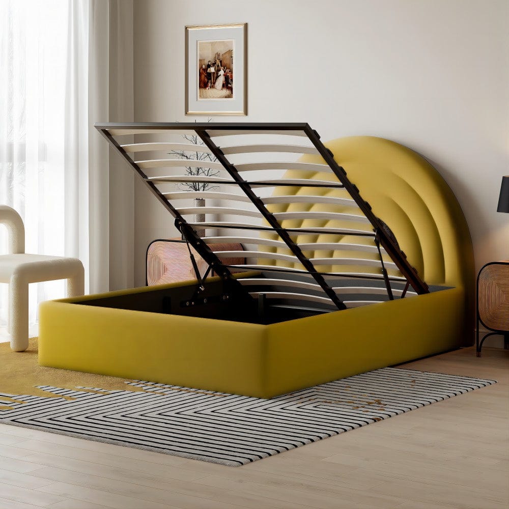 Crescent Ottoman Upholstered Lift Up Storage Bed Frame