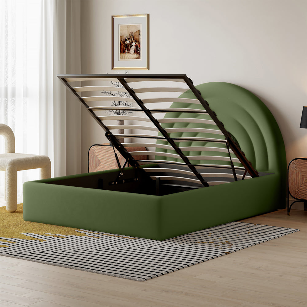 Crescent Ottoman Upholstered Lift Up Storage Bed Frame