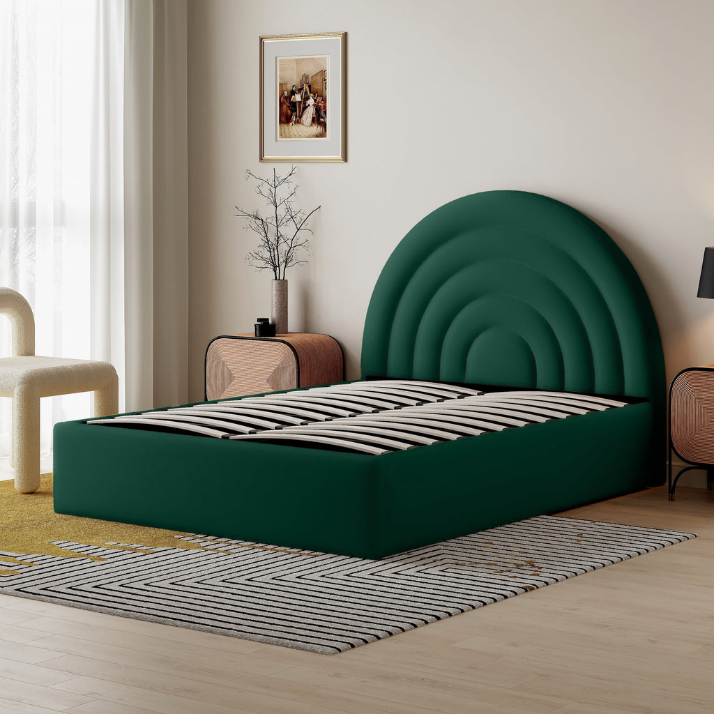 Crescent Ottoman Upholstered Lift Up Storage Bed Frame