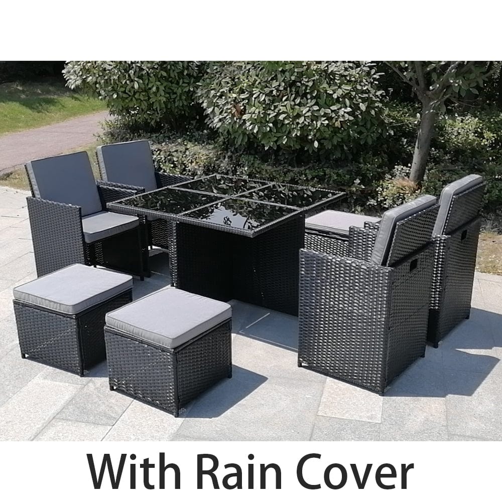 Eton Rattan Garden 8 Seater Cube Set In Black