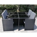 Eton Rattan Garden 8 Seater Cube Set In Black