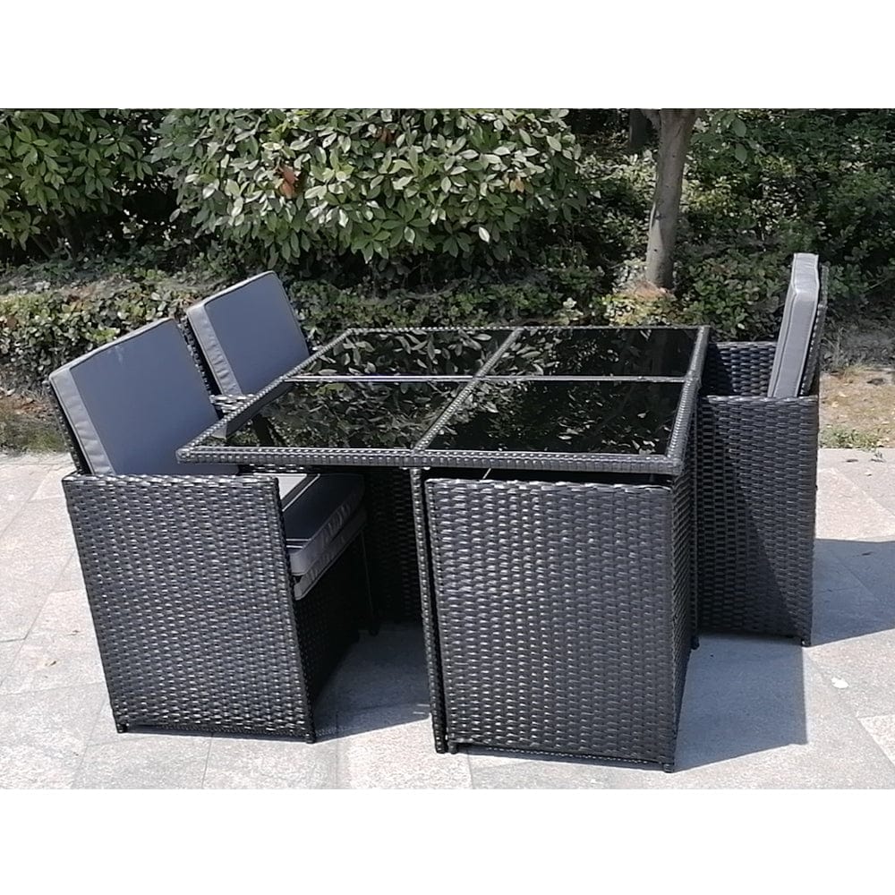 Eton Rattan Garden 8 Seater Cube Set In Black