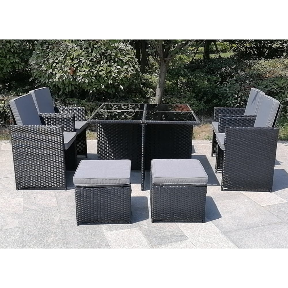 Eton Rattan Garden 8 Seater Cube Set In Black