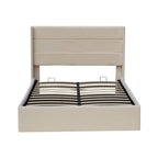 Ease Ottoman Storage Beige Boucle Teddy Fleece Pneumatic Lift Up Bed Frame Double or King Bed