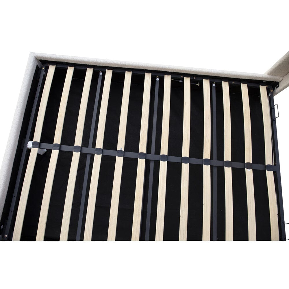 Ease Ottoman Storage Beige Boucle Teddy Fleece Pneumatic Lift Up Bed Frame Double or King Bed