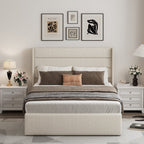 Ease Ottoman Storage Beige Boucle Teddy Fleece Pneumatic Lift Up Bed Frame Double or King Bed