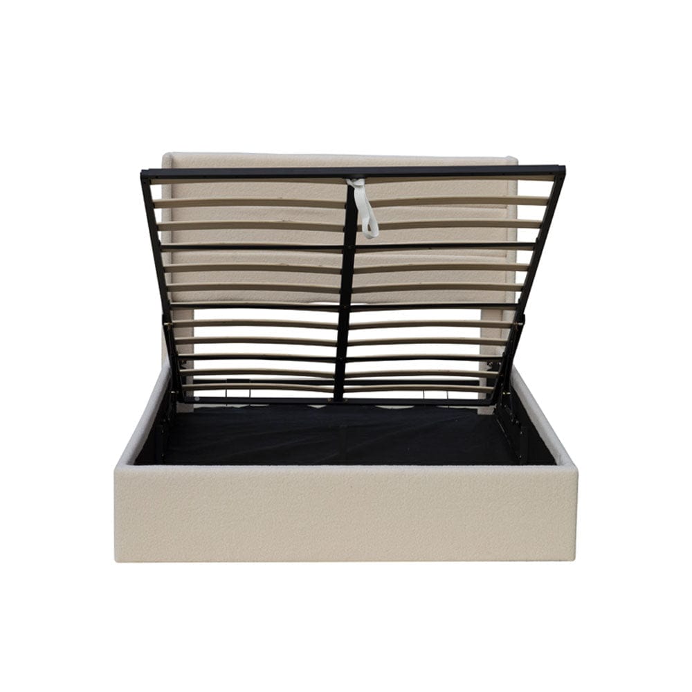 Ease Ottoman Storage Beige Boucle Teddy Fleece Pneumatic Lift Up Bed Frame Double or King Bed