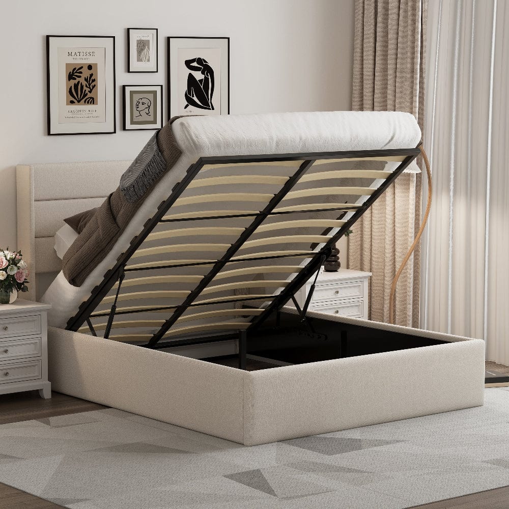 Ease Ottoman Storage Linen Pneumatic Lift Up Bed Frame Double or King Bed